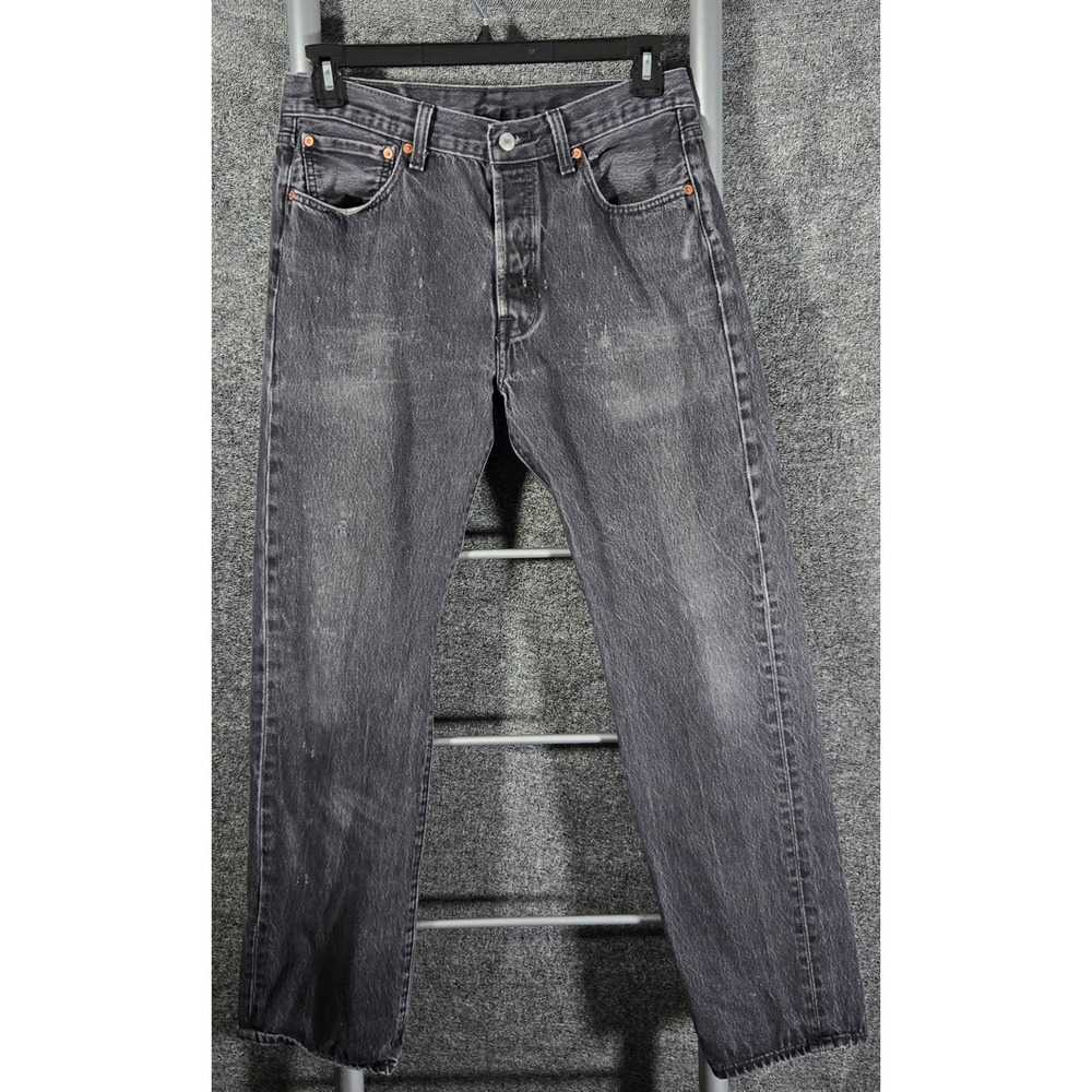 Levis 501 Original Fit Jeans Mens Faded Black Distressed Straight Leg Fits 32x30